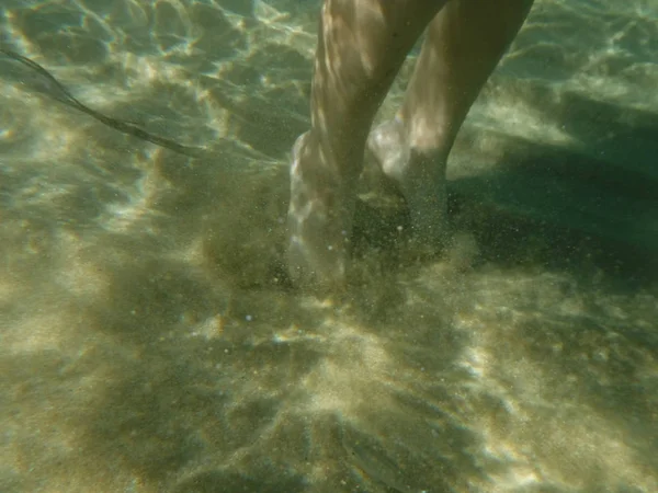 View Female Legs Immersed Water Crete Greece Europe — Stock Photo, Image