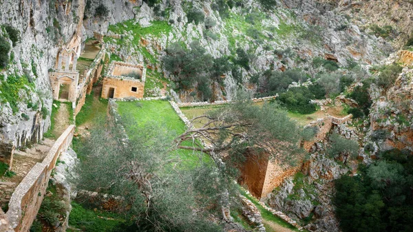 Vista Ángulo Alto Del Edificio Ruinas Por Colina Creta Grecia — Foto de Stock