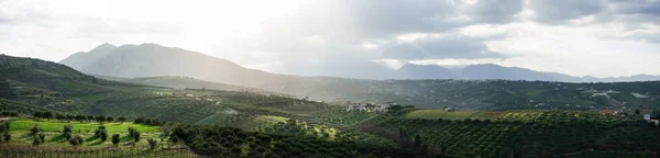 Vista Panorámica Campos Verdes Montañas Creta Grecia Europa — Foto de Stock