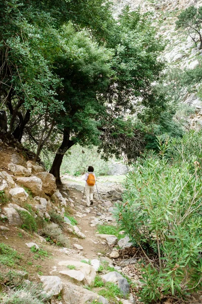Rear View Boy Walking Hill Crete Greece — Stock Photo, Image