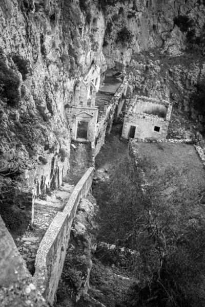 Vue Angle Élevé Bâtiment Ruine Par Colline Crète Grèce — Photo