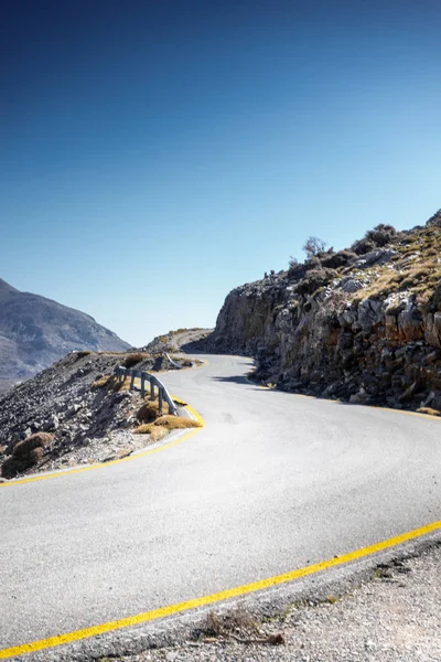 View Curvy Single Lane Road Extreme Terrain Crete Greece Europe — Stock Photo, Image