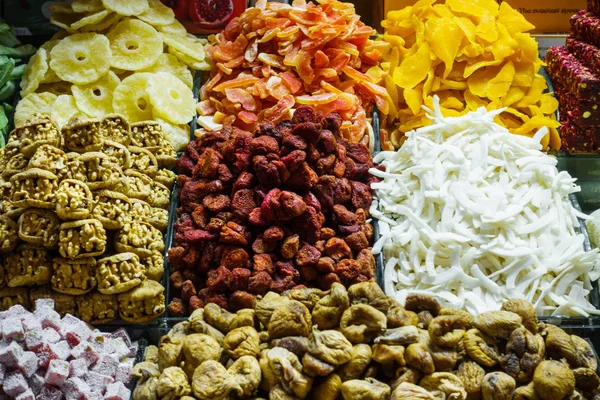 Variety of dried fruit for sale — Stock Photo, Image