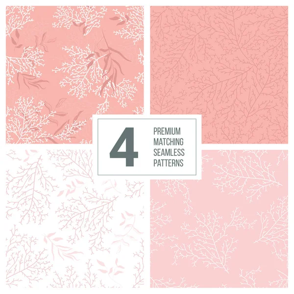 Set of four matching Seamless coral patterns - Great for summer textile print or wedding invitations, cards, backgrounds, gifts, packaging design projects. Surface pattern design. — Stock Vector