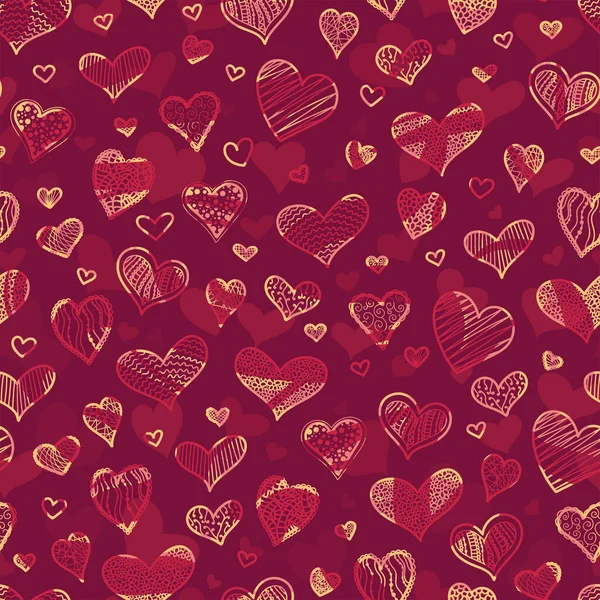 Χειροποίητα καρδιές αδιάλειπτη μοτίβο, δημιουργική και διασκεδαστική brackdrop καρδιές - μεγάλη για την ημέρα του Αγίου Βαλεντίνου, ημέρα της μητέρας ή ρομαντικά υφάσματα, πανό, ταπετσαρία, περιτύλιγμα - διανυσματική επιφάνεια σχεδιασμού — Διανυσματικό Αρχείο