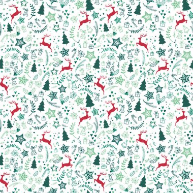 Güzel noel karalamaları kusursuz desenler - el çizimi ve detaylı, noel tekstil ürünleri, afişler, ambalajlar, duvar kağıtları - vektör yüzey tasarımı