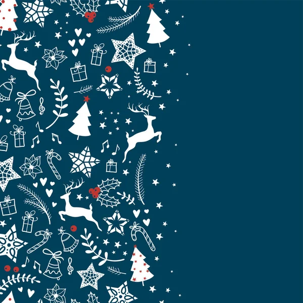 Doodles de Natal bonito padrão sem costura vertical - desenhado à mão e detalhado, ótimo para têxteis de Natal, banners, invólucros, papéis de parede - design de superfície vetorial — Vetor de Stock