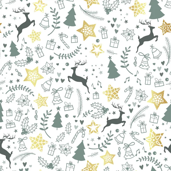 Schöne Weihnachtskritzeleien nahtloses Muster - handgezeichnet und detailliert, ideal für Weihnachtstextilien, Banner, Verpackungen, Tapeten - Vektor-Oberflächendesign — Stockvektor