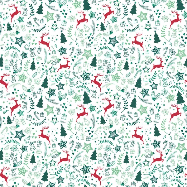Krásné vánoční čmáranice bezešvé vzor - ručně kreslené a detailní, skvělé pro vánoční textil, bannery, obaly, tapety - vektorový povrch design — Stockový vektor