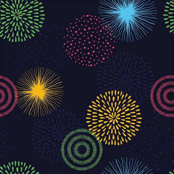 Fogos de artifício divertidos sem costura padrão, desenhado à mão - ótimo para têxteis, papéis de parede, convites, banners - design de superfície vetorial —  Vetores de Stock