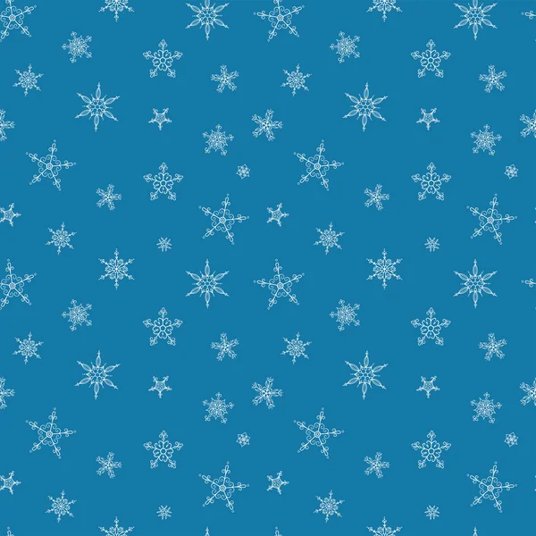 Mooie sneeuwvlokken naadloos patroon - met de hand getekend, ideaal voor Kerstmis of Nieuwjaar thema stoffen, banners, inpakpapier, behang of kaarten - vector oppervlak ontwerp — Stockvector