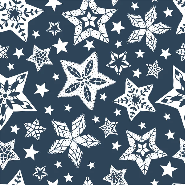 Красивые снежинки бесшовный узор - ручной рисунок, отлично подходит для рождественских или новогодних тематических тканей, баннеров, оберточной бумаги, обоев или открыток - векторный дизайн поверхности — стоковый вектор