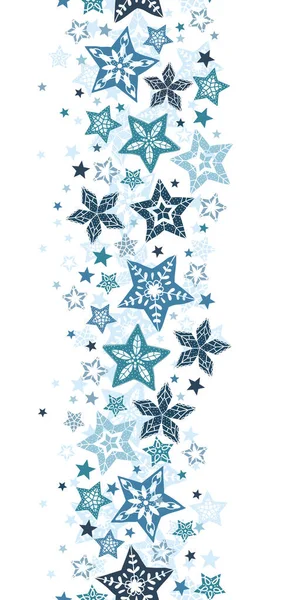 Schöne Schneeflocken vertikale nahtlose Muster - handgezeichnet, ideal für Weihnachten oder Neujahr thematische Stoffe, Banner, Geschenkpapier, Tapeten oder Karten - Vektor-Oberflächendesign — Stockvektor