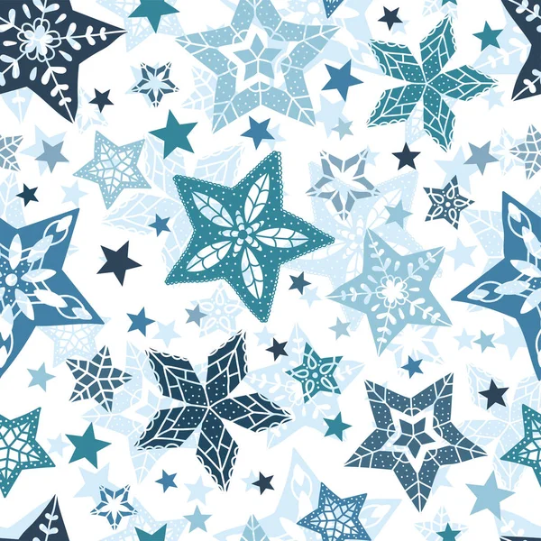 Beautiful Snowflakes seamless pattern - hand drawn, great for Christmas or New Years themed fabrics, banners, wrapping paper, wallpaper or cards - vector surface design — ストックベクタ