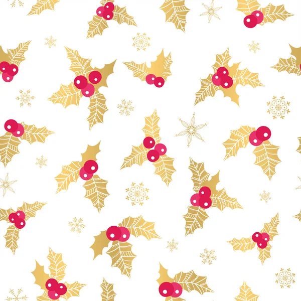 Padrão sem costura bonita Holly Berry, folhas criativas desenhadas à mão - fundo de Natal, ótimo para temas X-Mas, banners, papel de embrulho, papel de parede, têxteis - design de superfície vetorial — Vetor de Stock