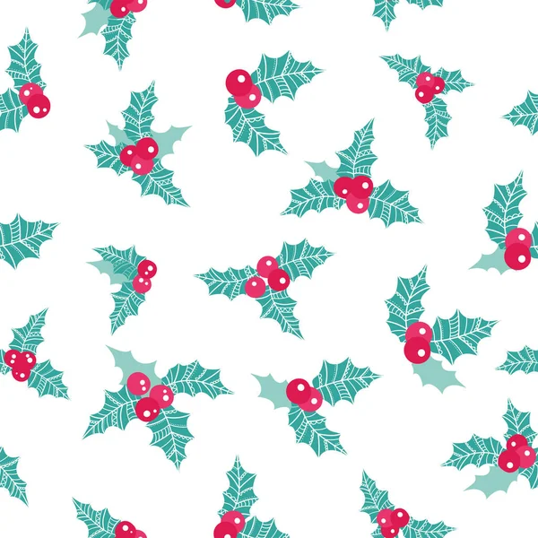 Krásný Holly Berry bezešvý vzor, ručně kreslené kreativní listy - vánoční pozadí, skvělé pro témata X-Mas, bannery, balicí papír, tapety, textil - vektorový design povrchu — Stockový vektor