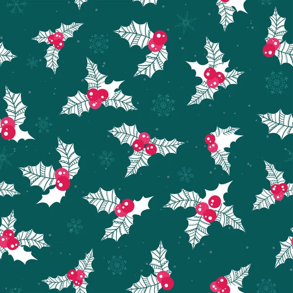 Mooie Holly Berry naadloos patroon, handgetekend creatieve bladeren - kerst achtergrond, geweldig voor X-Mas thema 's, banners, inpakpapier, behang, textiel - vector oppervlak ontwerp — Stockvector