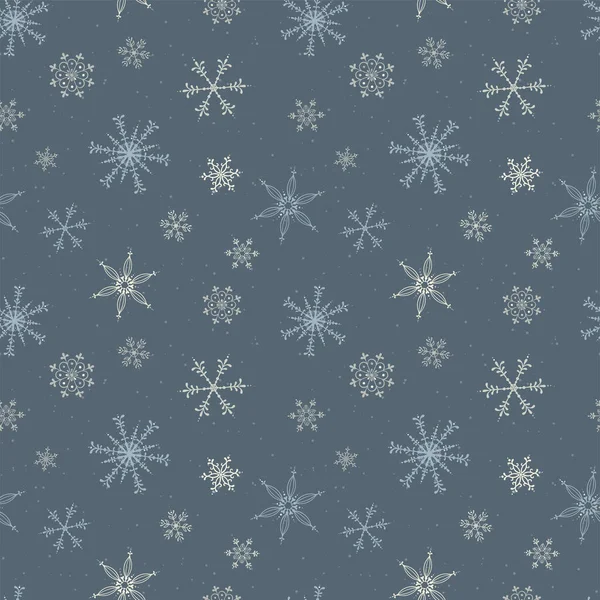 Веселые нарисованные вручную снежинки безseamless узор - красивый светлый фон, отлично подходит для фотографов, обои, приглашения, открытки, оберточная бумага - векторный дизайн поверхности — стоковый вектор