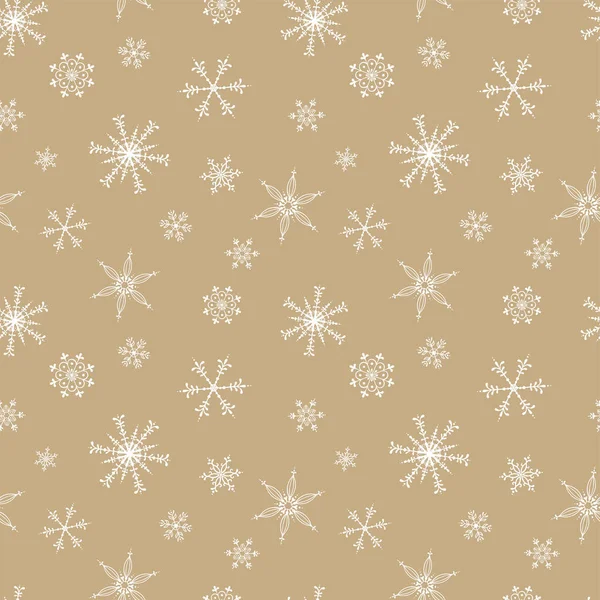 Divertidos copos de nieve dibujados a mano patrón sin costuras hermoso fondo de Navidad de temporada, ideal para pancartas, fondos de pantalla, invitaciones, tarjetas, papel de embalaje - diseño de la superficie del vector — Vector de stock