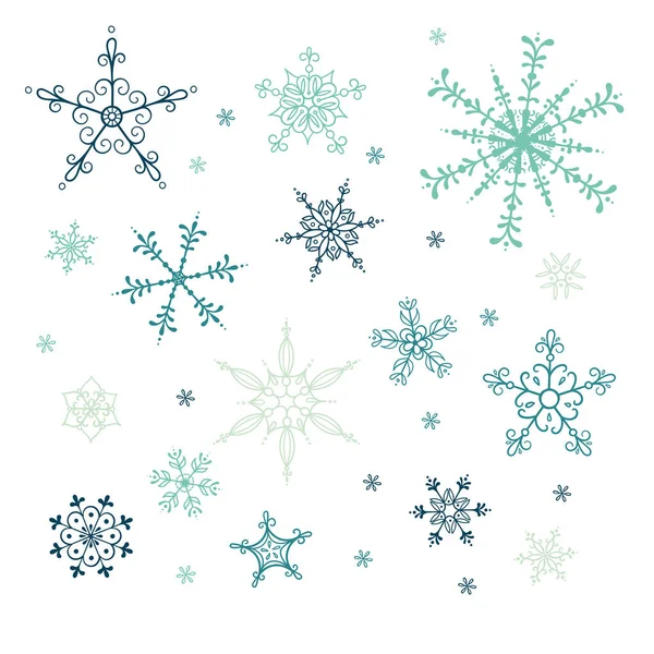 Vector set of elegant and creative hand drawn snowflakes. — Stock Vector