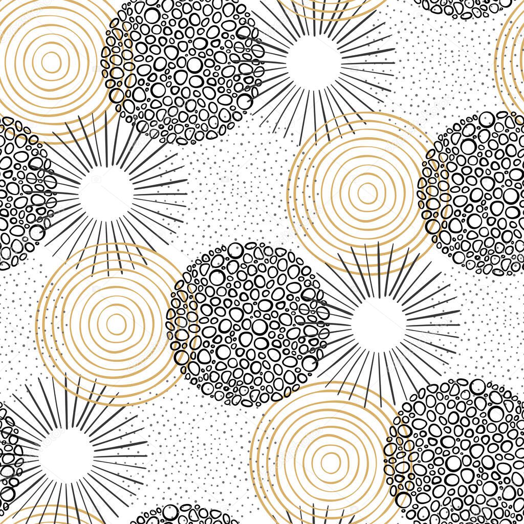Fun New Years firework seamless pattern - hand drawn abstract doodles circles - great for New Years prints, invitations, textiles, wallpapers, banners - vector surface design