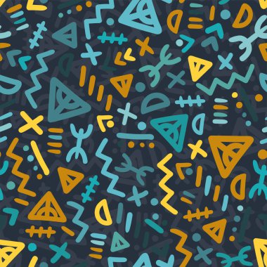 Eğlenceli ve asgari kabile şablonu, el çizimi şekilli renkli halk geçmişi - halk modern duvar kağıtları, arka planlar, davetiyeler, ambalaj tasarım projeleri için harika. Yüzey vektör tasarımı