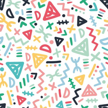 Eğlenceli ve asgari kabile şablonu, el çizimi şekilli renkli halk geçmişi - halk modern duvar kağıtları, arka planlar, davetiyeler, ambalaj tasarım projeleri için harika. Yüzey vektör tasarımı