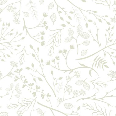 Güzel renkli sonbahar dalları, yapraklar ve çiçekler pürüzsüz desen, romantik çiçekli arka plan, mevsimlik moda baskıları, tekstil, duvar kağıtları, afişler - vektör yüzey tasarımı