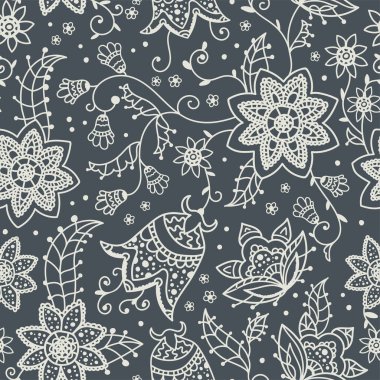 Soyut karalama çiçekleriyle yaratıcı çiçek desenleri, bej, kırmızı ve sarı doğal klasik arka plan - moda baskıları, tekstil, pankartlar, duvar kağıtları, vektör yüzey tasarımı için harika