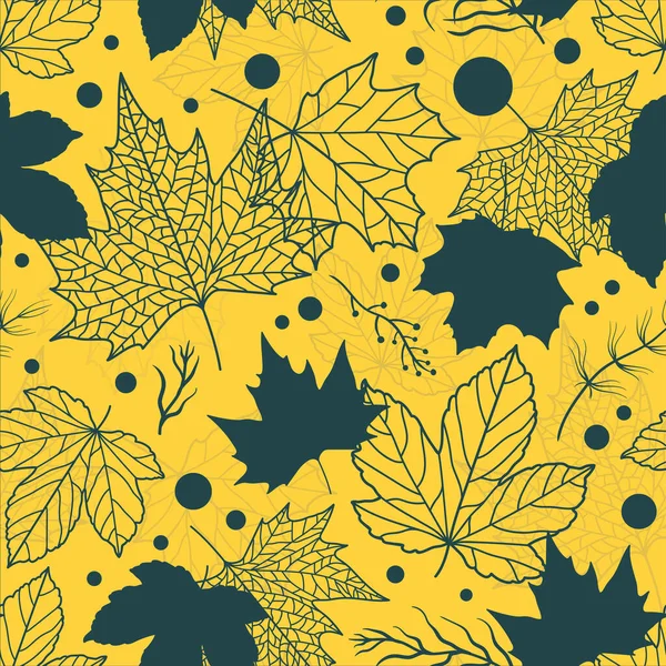 Colorful floral leaves seamless pattern, hand drawn maple leaves, creative line art background, great for fall seasonal fabric fashion prints, autumn banners, wallpapers - vector surface design — Stock Vector