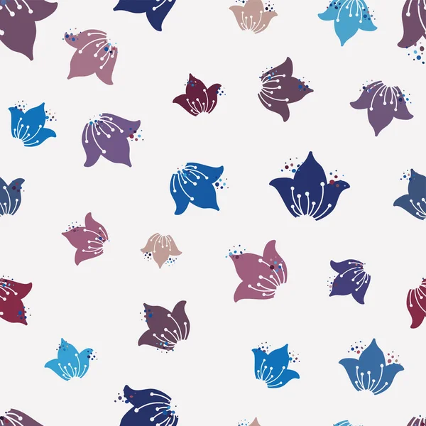 Childish burgundy blue flowers seamless pattern Background. Cute Drawn Bluebells, girly feminine, great for summer or spring textile print, wallpapers, banners, invitations, gift wrapping decorative — Διανυσματικό Αρχείο