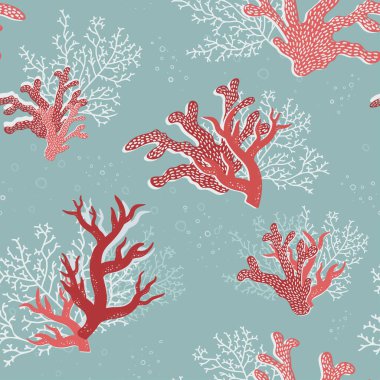Colorful underwater corals seamless pattern, abstract marine, nautical background, hand drawn. Great as a tropical summer textile print, party invitation or packaging. V