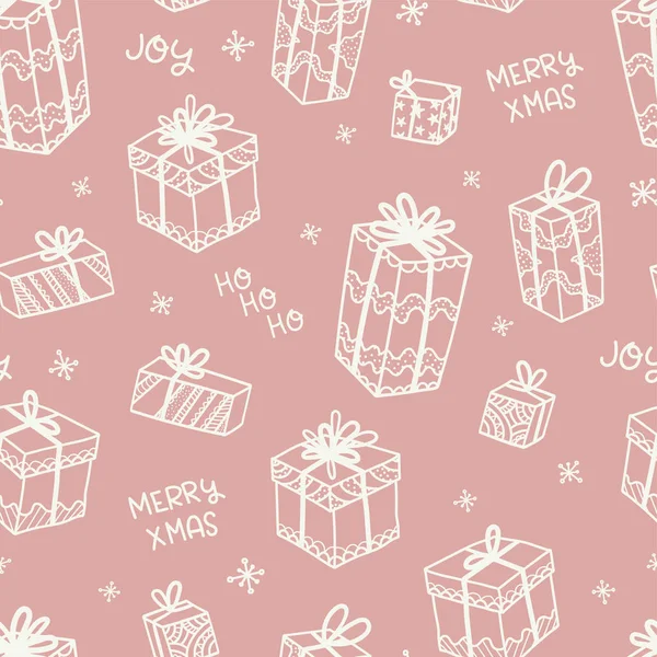 Spaß und elegant Weihnachten nahtlose Muster mit Weihnachtsgeschenken und Dekoration - handgezeichnete Kritzeleien - ideal für Verpackung, Textilien, Hintergrund - Vektor-Oberflächendesign — Stockvektor