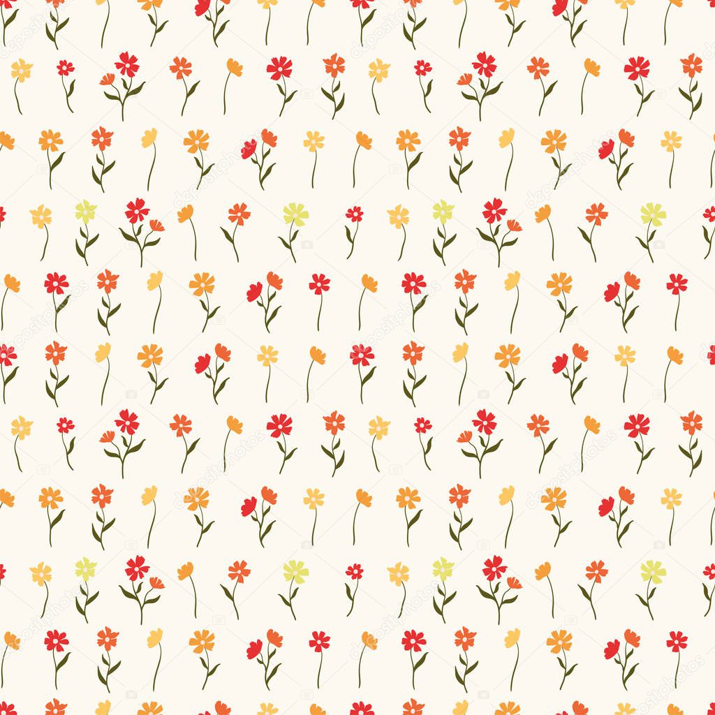 Cute ditsy floral seamless pattern, hand drawn lovely flowers, great for textiles, wrapping, banners, wallpapers - vector surface design