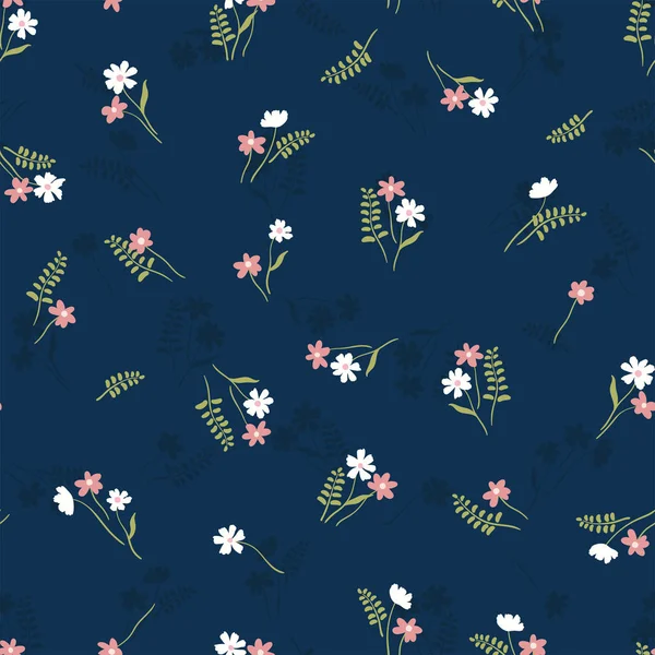 Niedliche ditsy nahtlose Muster - handgezeichnete floralen Hintergrund, ideal für Textilien, Verpackung, Tapeten, Banner - Vektor-Oberflächendesign — Stockvektor
