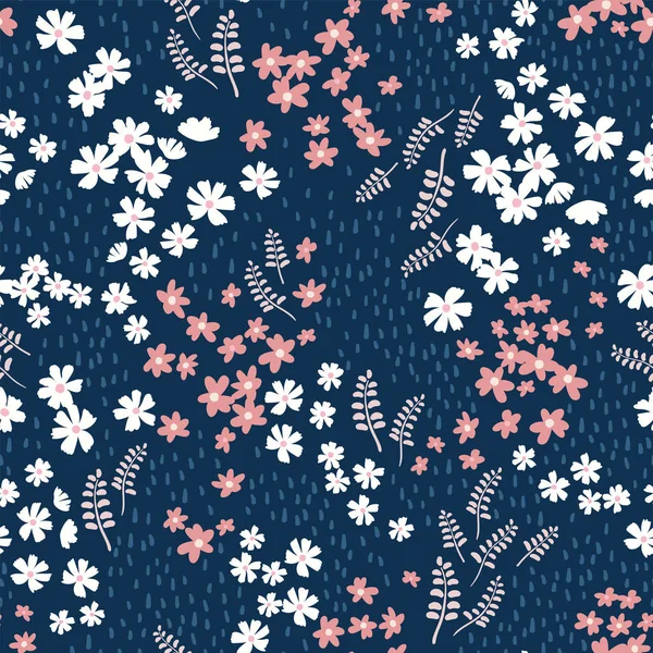 Mignon motif sans couture dessiné à la main - fond de prairie ditsy, idéal pour les textiles, bannières, emballage, papier peint - conception de surface vectorielle — Image vectorielle