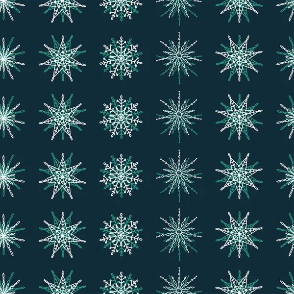 Mooie sneeuwvlokken naadloos patroon - met de hand getekend, ideaal voor Kerstmis of Nieuwjaar thema stoffen, banners, inpakpapier, behang of kaarten - vector oppervlak ontwerp — Stockvector