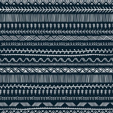 Eğlenceli ve sevimli, pürüzsüz desen - el çizimi kabile arka planı, büyük tekstil, ambalaj, ambalaj, pankart, duvar kağıtları - vektör yüzey tasarımı