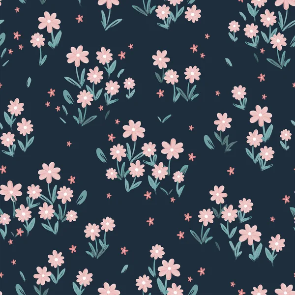 Niedliche Handgezeichnete Blumenwiese Nahtloses Muster Schöner Frühling Oder Sommer Hintergrund — Stockvektor