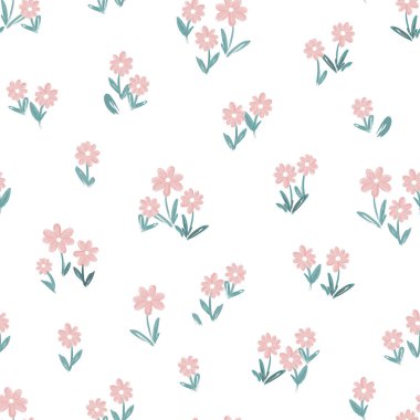 Sevimli el çizimi çiçek çayırı kusursuz desen, güzel bahar veya yaz arkaplanı, tekstil, pankart, duvar kağıtları, ambalaj - vektör tasarımı için harika