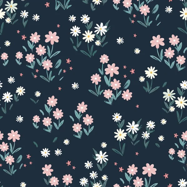 Mignon Motif Sans Couture Prairie Fleurs Dessiné Main Beau Fond — Image vectorielle