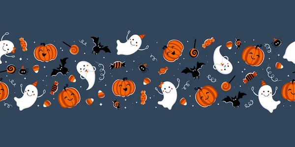 Amusant Dessin Main Halloween Motif Horizontal Sans Couture Fond Mignon — Image vectorielle