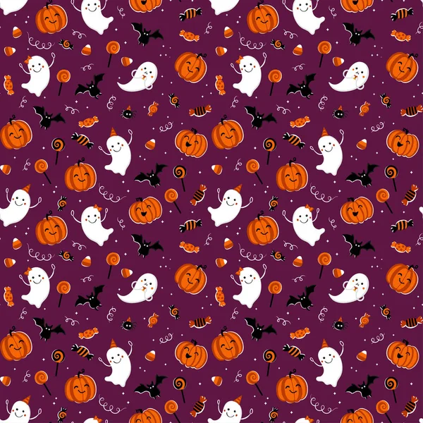 Fun Hand Drawn Halloween Seamless Pattern Cute Spooky Background Great — Stock Vector