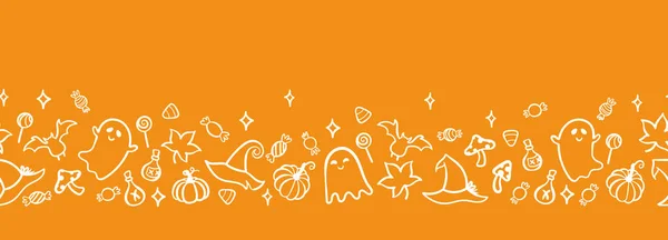 Симпатичный Ручной Рисунок Хэллоуин Горизонтальный Бесшовный Узор Красочные Рисунки Фона — стоковый вектор