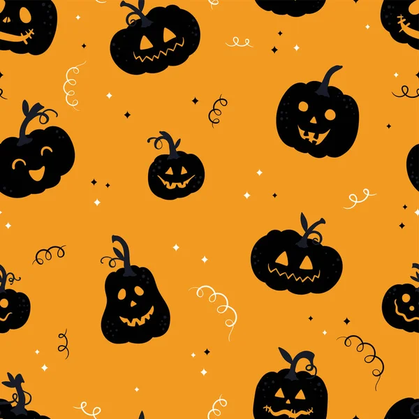 Divertida Calabaza Halloween Dibujado Mano Patrón Sin Costuras Lindo Fondo — Archivo Imágenes Vectoriales