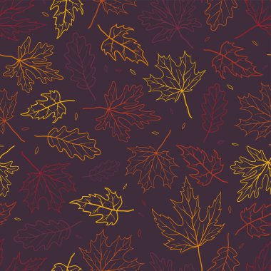 Güzel bir el çizimi sonbaharda pürüzsüz desen, renkli yapraklar arka plan, tekstil, pankart, duvar kağıtları, ambalaj - vektör tasarımı için harika