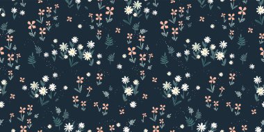 Şirin el çizimi, dikişsiz çiçek deseni, çiçek arkaplanı, tekstil, pankart, duvar kağıtları, ambalaj - vektör tasarımı için harika.