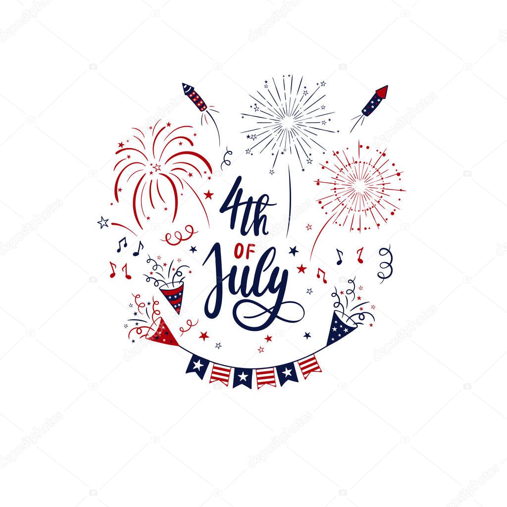 Cute hand drawn 4th of July design, great for Banners, Wallpapers, Webbanners, Cards.