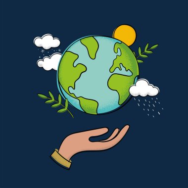 Elle çizilmiş Dünya gezegeni konsepti, Dünya Günü tasarımı.