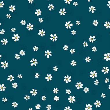 Sevimli el çizimi, çiçeksiz desen, renkli arka planda güzel papatyalar, tekstil, pankart, duvar kağıtları - vektör tasarımı -